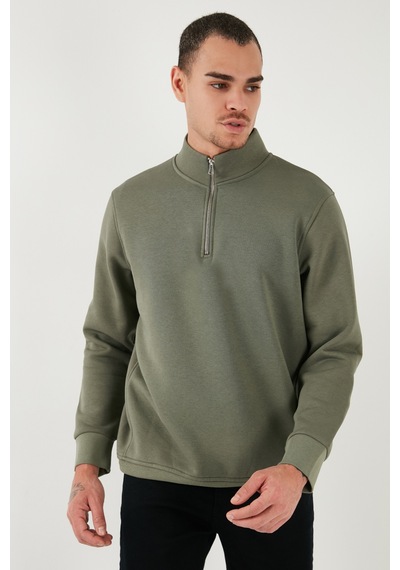 Buratti Pamuklu Regular Fit Yarım Fermuarlı Dik Yaka Erkek Sweat 59052592 Haki
