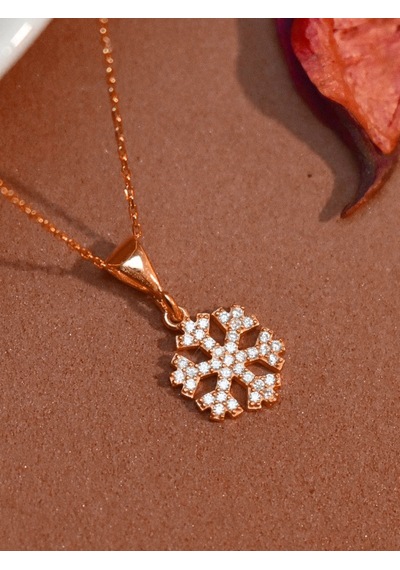 Brezza Lusso Jewelry Rose Renk Kar Tanesi Gümüş Kolye 42 CM