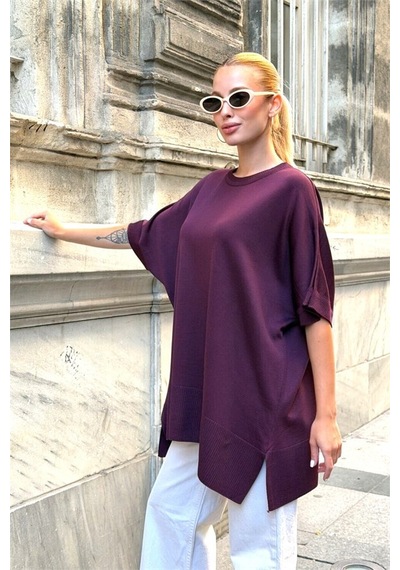 Veraura Lifestyle Mürdüm Oversize Triko Bluz