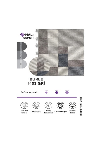 Enti Bukle 1403 Gri-mavi Iskandinav Halı Kesme Yolluk Salon Halı Koridor Oturma Odası Halısı Gri