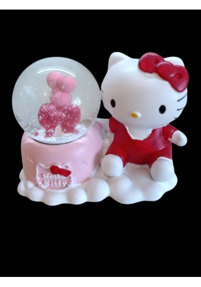 Kırmızı Renk Hello Kitty Figürlü 9cmx8cm Ebat Pilli Işıklı Dekoratif Kar Küre 9cmx8cm