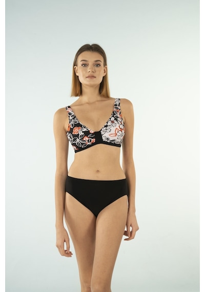 Estiva Desenli Luplu Toparlayıcı Bikini Takımı - Siyah Beyaz Çok Renkli