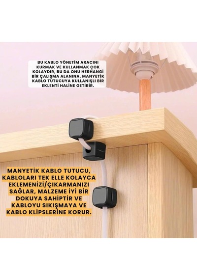 Dğer Mucit Home 6 Adet Set Yapışkanlı Manyetik Kapaklı Kablo Düzenleyici Organizer, Ev, Ofis, Kablo Düzenleyici