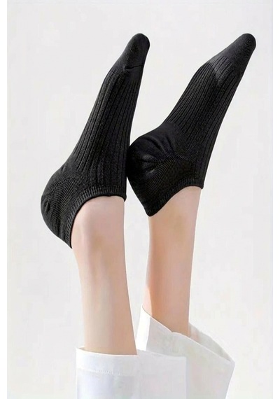 Ozzy Socks 6 Çift Kadın Siyah Şık Çizgili Rahat Sneaker Çorap Siyah