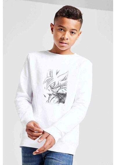 Tshirthane Anime Dragon Ball Baskılı Unisex Çocuk Beyaz Sweatshirt (534773687) Beyaz