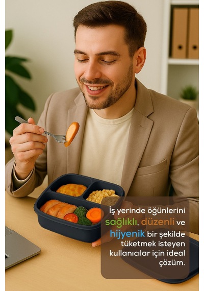 3'lü Set Bölmeli Kare Saklama Kabı Antrasit Antrasit