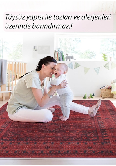 Soul Etnik Desenli Dokuma Taban Dekoratif Kırmızı Halı Al 219 Bej