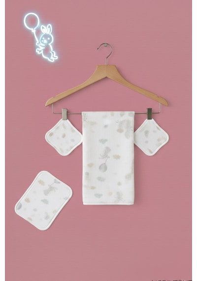 More Home Müslin Bezi Set 5 Parça % 100 Pamuklu Tavşanlı Bolonlu Açık Gri