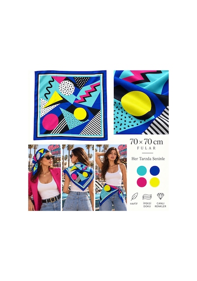 Tarzını Seç Tarzınıseç Seksenler Retro Neon Geometrik Desenli Fular 70 X 70 Cm
