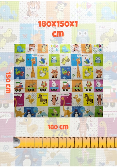 Katlanabilir Çift Taraflı Eğitici Çocuk Oyun Matı, Halısı 180x150 Taşıma Çantalı - Ayı