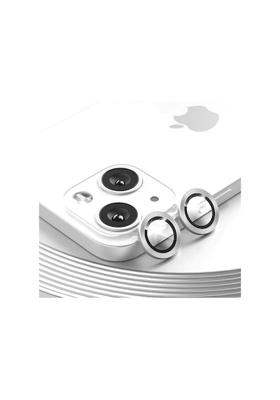 Apple İphone 13 Mini Kamera Koruyucu Lens Mercek Metal Çerçeveli 2li Set Gümüş Gri Silver