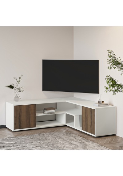 Roza Köşe – Çok Amaçlı, Kapaklı TV Sehpası Beyaz/Antik Ceviz