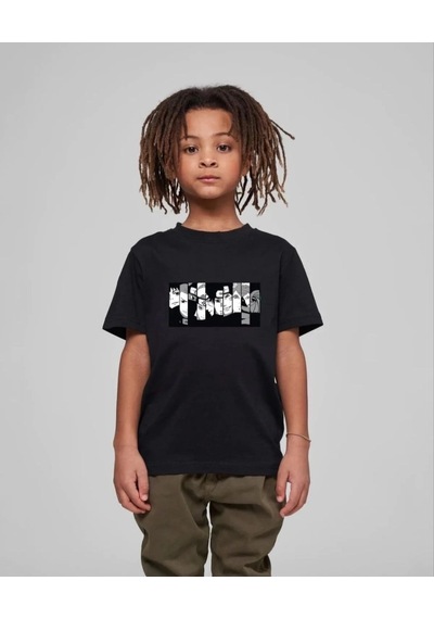 Barlashive Çocuk Unisex Baskılı T-shirt - Siyah Çok Renkli