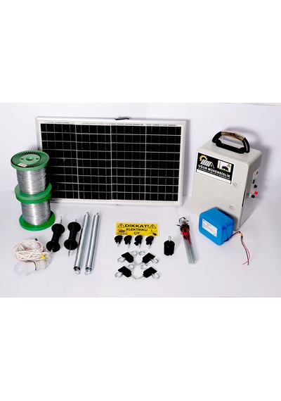 Elektrikli Çit 18a Lifepo Set-6 Domuz Ayı Kovucu 50 Watt Panel 1000mt Galv. 200 Ad. Ağaç İzolatör
