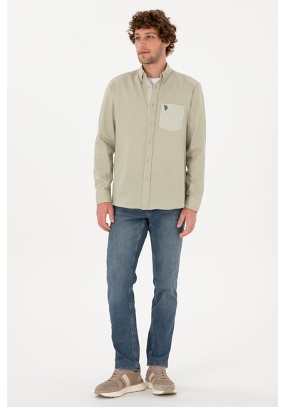 U.S. Polo Assn. Erkek Açık Haki Uzun Kollu Cepli Gömlek 50316653-VR183 U.S. Polo Assn. Erkek Açık Haki Uzun Kollu Cepli Gömlek 50316653-VR183