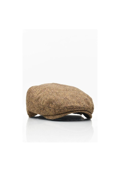 Külah Erkek Kasket Balıksırtı Flat Cap Termal Yün Şapka-Camel