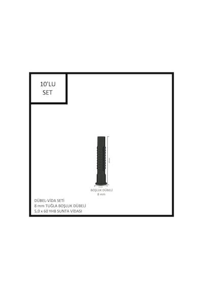 Dübel-vida Seti, Tuğla Boşluk Dübeli 8 Mm, 5,0x60 Yhb Sunta Vidası, 10 Adet