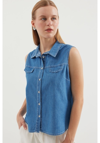 Hiccup Bdart Kolsuz Pamuklu Kot Gömlek Orta Mavi Denim