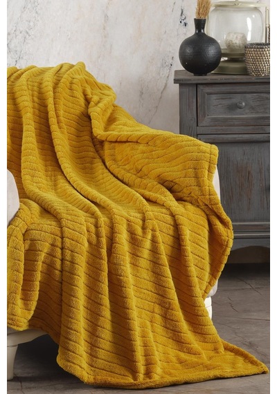Zeynep Tekstil Cotonila Comfy Çizgili Wellsoft Tv Battaniyesi Hardal 110 x 180