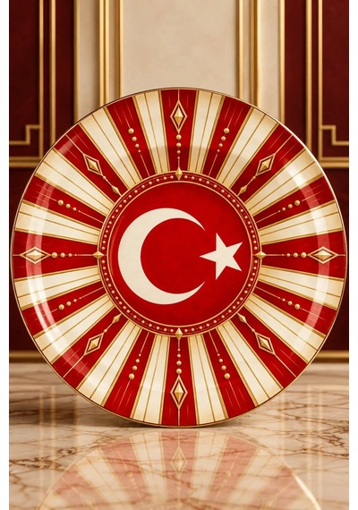 Dekoratif Duvar Tabağı Ay Yıldızın İzleri Dekorlu Seramik Tabak Gri