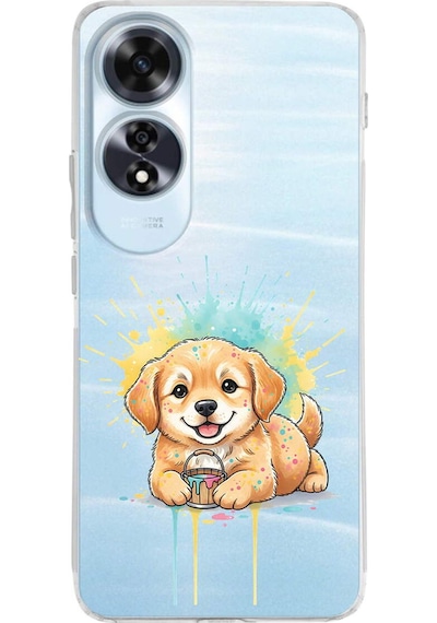 Oppo A60 İle Uyumlu Splash Köpek Tasarımlı Şeffaf Silikon Kılıf Şeffaf