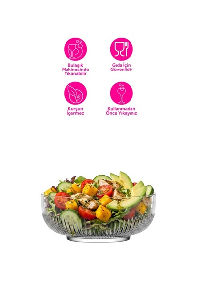 Lav Tokyo Cam Salata Kasesi Tekli Ekstra Büyük 2600 ml Yuvarlak (Sunum Kasesi , Hazırlık Kasesi)