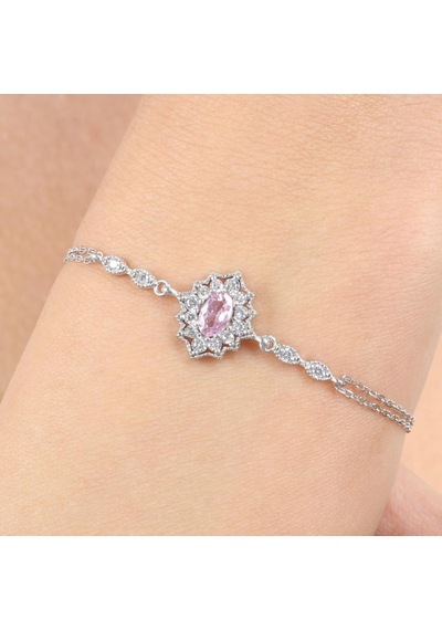 Pink Taşlı Asil Bohem Güzellik Vintage Gümüş Bileklik