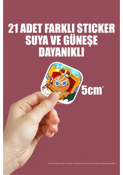 Cookie Run Kingdom Kuki Oyun Telefon Laptop Bullet Journal Yapışkanlı Folyo Sticker Paketi 21 Adet Çok Renkli
