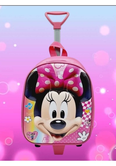 Tezzgelsin Kız Çocuk Minnie Mouse 5d Baskılı Çekçekli Tekerli Anaokulu Kreş Okul Çantası Ve Sırt Çantası Pembe