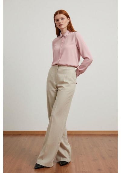 Pera Moda Yakası Taşlı Basic İç Göstermeyen Şık Gömlek Pudra