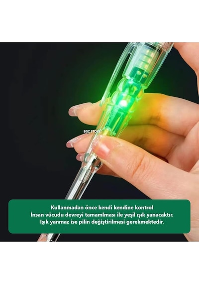 Kontrol Kalemi Elektrik Elektronik Test Cihazı Kırmızı Yeşil Led Işıklı Faz Voltaj Testi Tornavida
