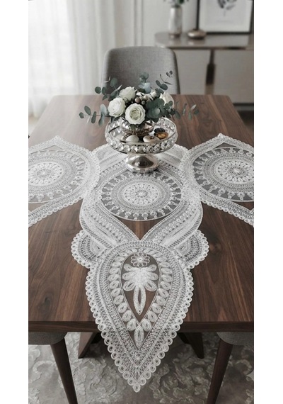 3 Lü Set Beyaz Dantel Detaylı Runner