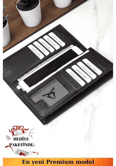 Vanilla Collection Telefon Bölmeli Unisex Siyah Cüzdan Mıknatıslı Ve El Bantlı Büyük Paraportföy El Çantası Siyah