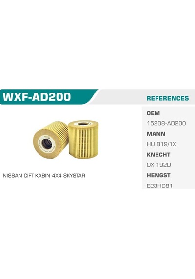 WINKEL WXF-AD200 WINKEL YAĞ FİLTRESİ X-TRAIL 01- PICK-UP D23 SKYS