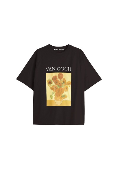 Kalic Studio Unisex Van Gogh Baskılı Oversize Tshirt Siyah-88