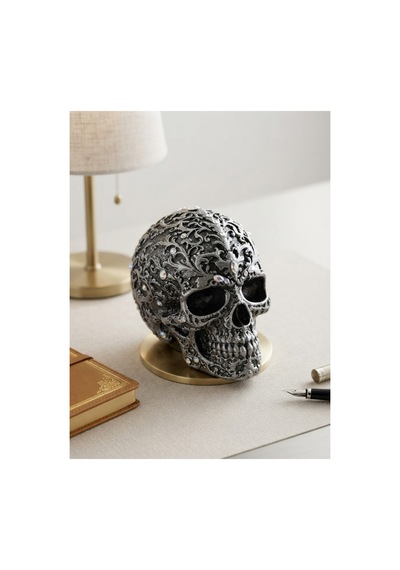 3d Baskı Parlak Taşlı Kuru Kafa Büstü, Bedazzling Akımı Süslemeli Dekoratif Kurukafa Figürü 8x7 Cm