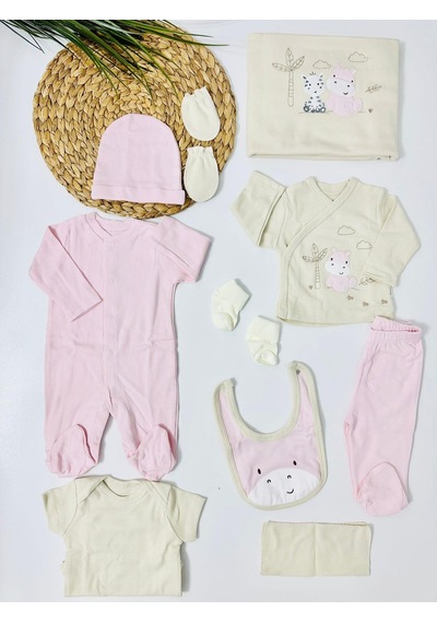 Alpbebe Safari Kaşkorse Organik 10 Lu Hastane Çıkışı Set - Pembe Pembe