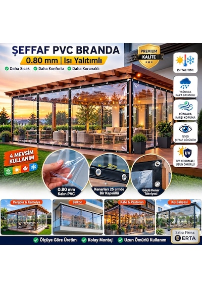 2,90 Metre X 2 Metre 0.80mm Şeffaf Pvc Branda 1. Kalite Malzeme İşçilik