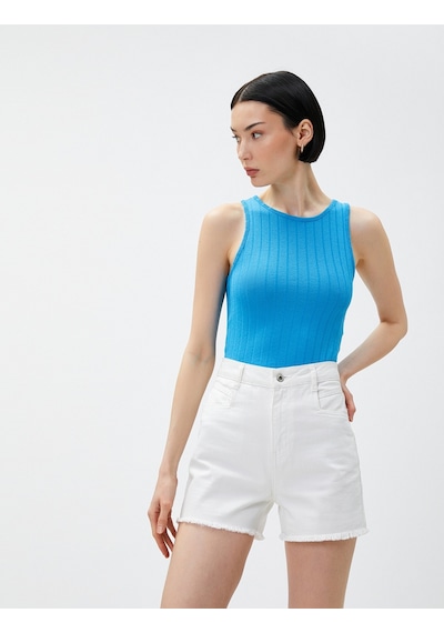 Koton Crop Atlet Bisiklet Yaka Kolsuz Mavi 3sak10015ek 3SAK10015EK637