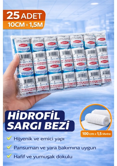 Hidrofil Sargı Bezi 10x150 Cm 25 Adet Hastane Tipi Yüksek Emici Medikal Bandaj