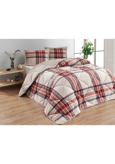 Merinos Comforter Çift Kişilik Yorgan Seti Kırmızı Çizgili 220x240