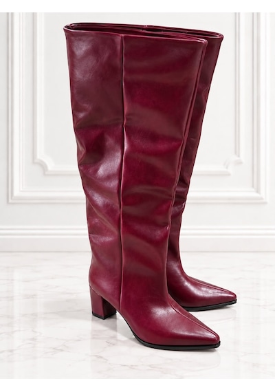 Dabab Shoes Mıressa Kadın Bordo Kırışık Yarı Rugan Cilt Sivri Burun Geniş Baldır 6 Cm Kalın Topuklu Uzun Çizme Dabab Shoes Mıressa Kadın Bordo Kırışık Yarı Rugan Cilt Sivri Burun Geniş Baldır 6 Cm Kalın Topuklu Uzun Çizme