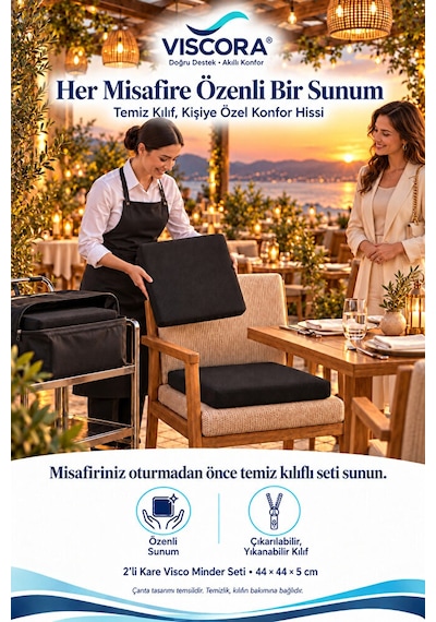 2 Li Kare Visco Sandalye Minderi Otel, Kafe, Restoran, Bahçe İçin Oturma Ve Sırt Desteği