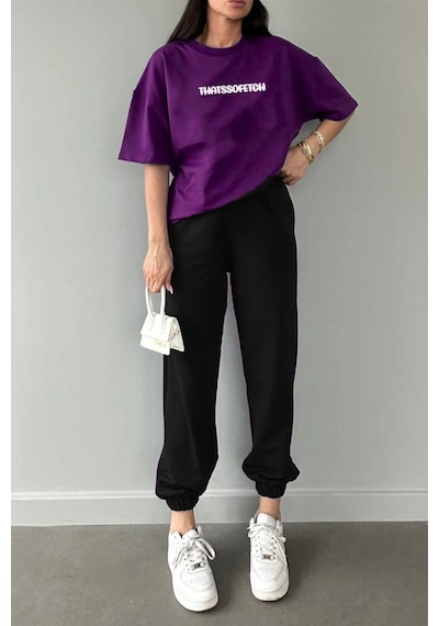 Thatssofetch Mor T-shirt Siyah Eşofman Altı Jogger - Baskılı Alt Üst Takım Bisiklet Yaka Mor Siyah-194873 Thatssofetch Mor T-shirt Siyah Eşofman Altı Jogger - Baskılı Alt Üst Takım Bisiklet Yaka Mor Siyah-194873