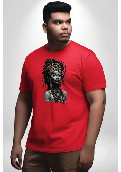 Angemiel Afrikalı Erkek Kadın Unisex Sanat Kırmızıi Kırmızı Büyük Beden Erkek Kadın Unisex Basic Ön Baskılı Tişört Kırmızı
