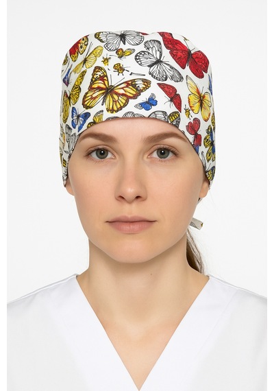 Kelebek Desenli Doktor Hemşire Aşçı Hastane Bonesi Bandana M456