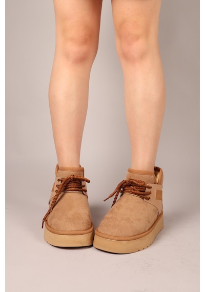 Puff İçi Suni Kürklü Süet Bot Camel-8311 Camel