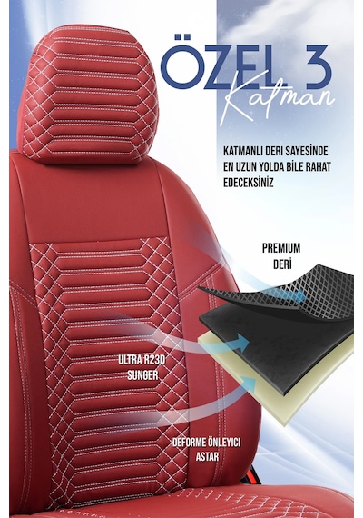 Kia Stonic Lüx Full Deri Oto Koltuk Kılıfı Ön Arka Takım Exclusive Kırmızı