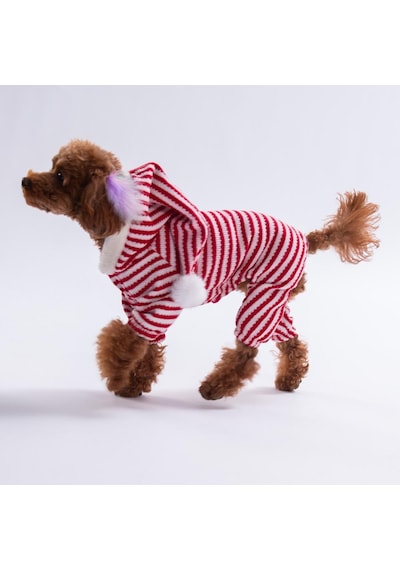 Elfstripe Hood Kırmızı Çizgili Şapkalı Triko Tulum Yılbaşı Noel Köpek Kıyafeti Kedi Kıyafeti Köpek Tulumu