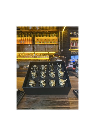 12'li Hayvan Figürlü Metal Detaylı Cam Shot Bardak Seti Bar Barmen
